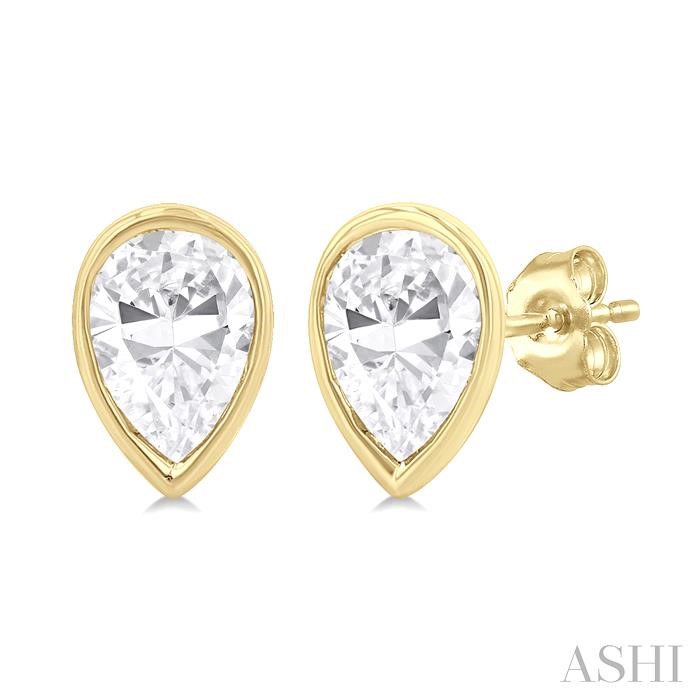 PEAR SHAPE BEZEL SET PETITE DIAMOND FASHION EARRINGS