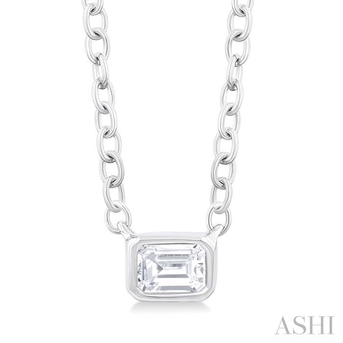 EMERALD SHAPE EAST-WEST BEZEL SET PETITE DIAMOND FASHION PENDANT