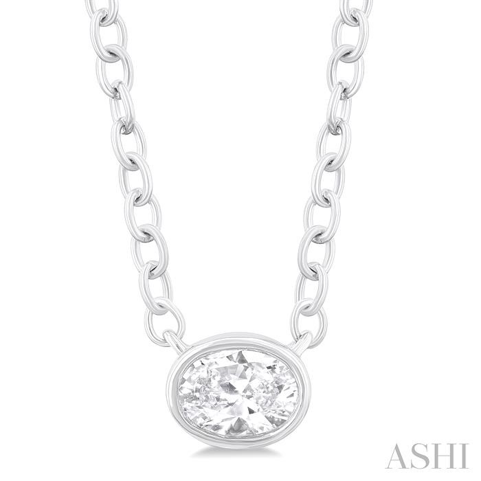 OVAL SHAPE EAST-WEST BEZEL SET PETITE DIAMOND FASHION PENDANT