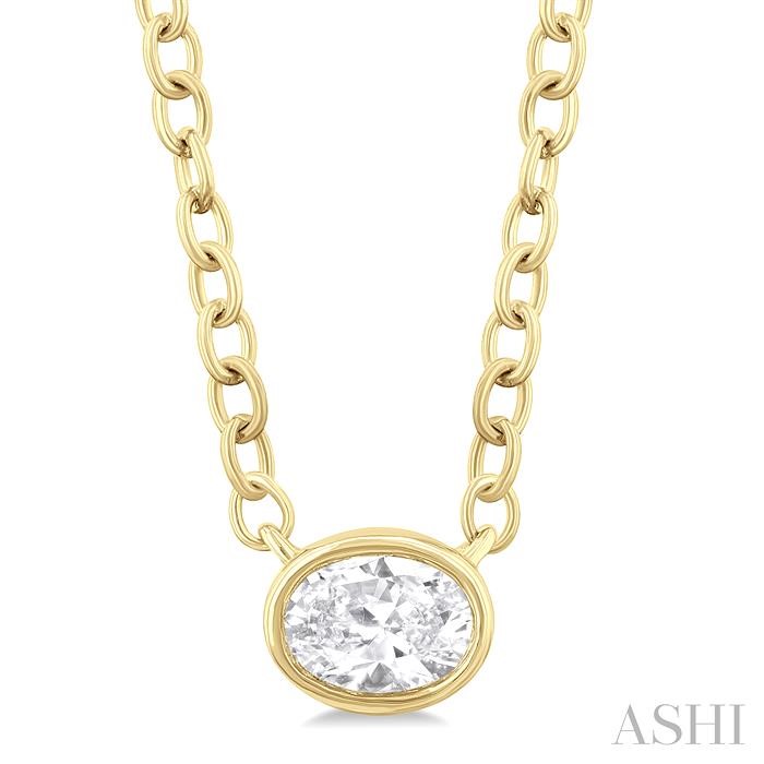 OVAL SHAPE EAST-WEST BEZEL SET PETITE DIAMOND FASHION PENDANT