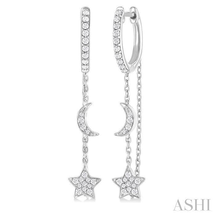 CRESCENT MOON & STAR DIAMOND CHAIN HOOP EARRINGS