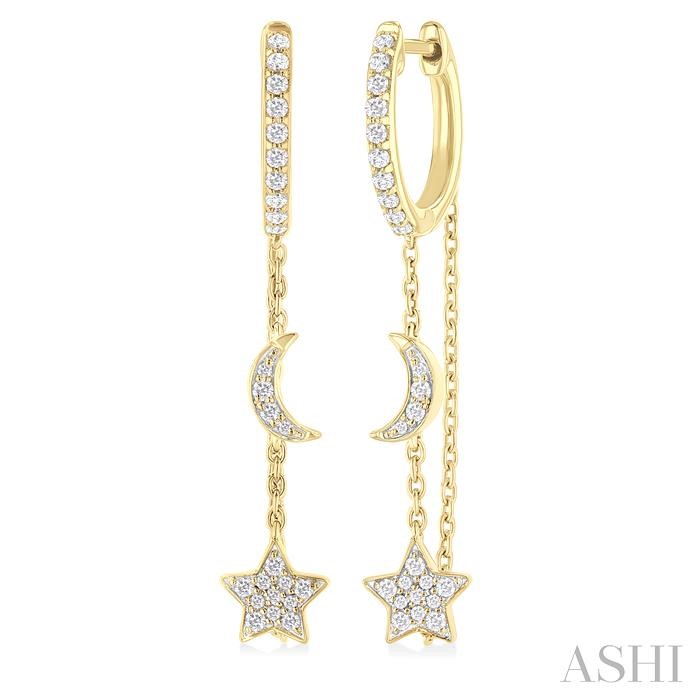 CRESCENT MOON & STAR DIAMOND CHAIN HOOP EARRINGS