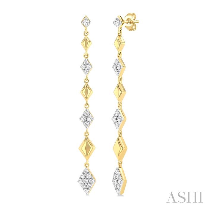 Puffed Kite Shape Diamond Long Earrings