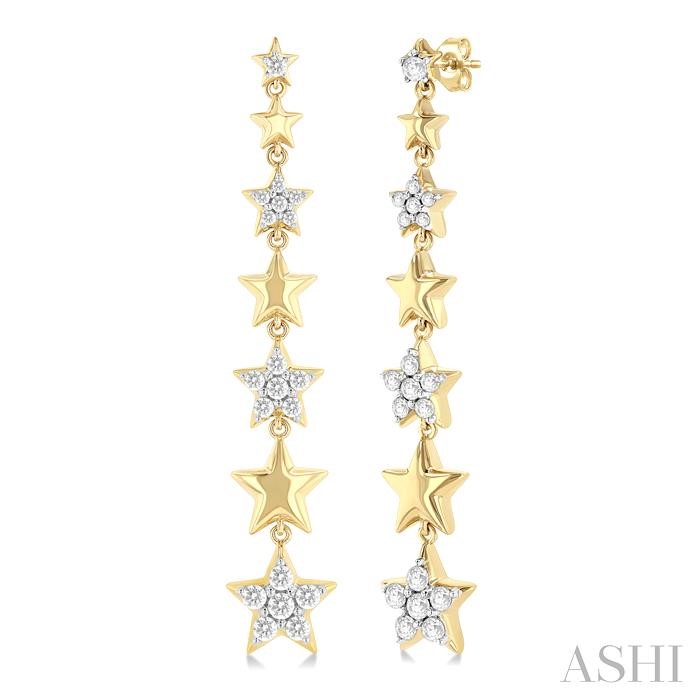 PUFFED STAR DIAMOND LONG EARRINGS