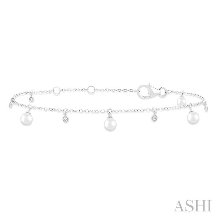 Pearl & Diamond Charm Station Chain Bracelet