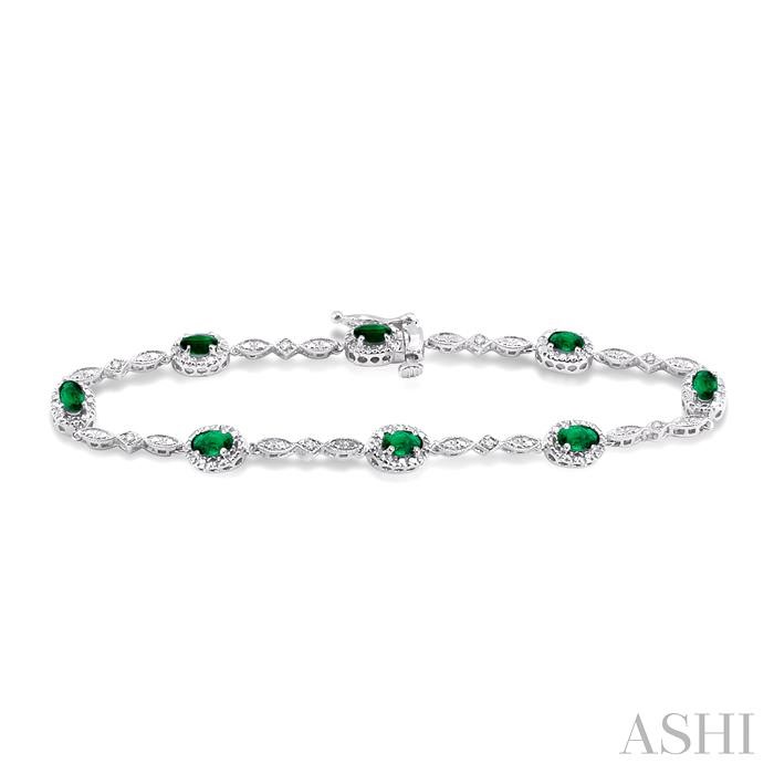 Oval Shape Gemstone & Halo Diamond Bracelet