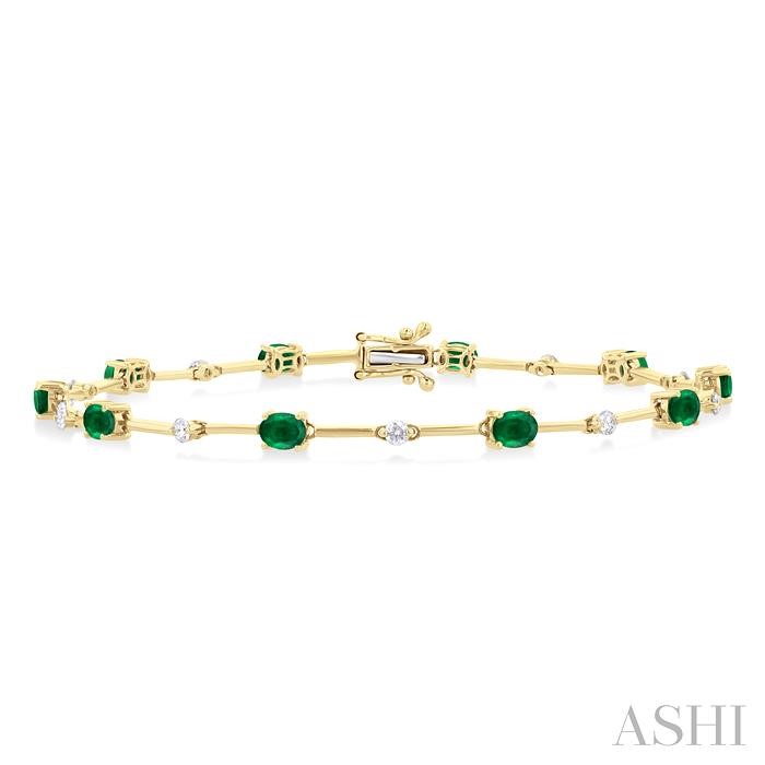 Oval Shape Bar Link Gemstone & Diamond Bracelet