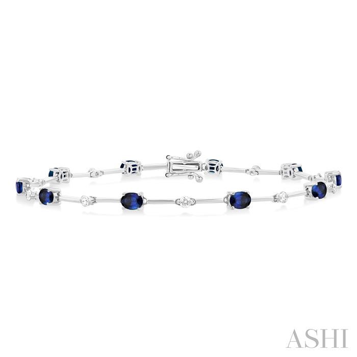 Oval Shape Bar Link Gemstone & Diamond Bracelet