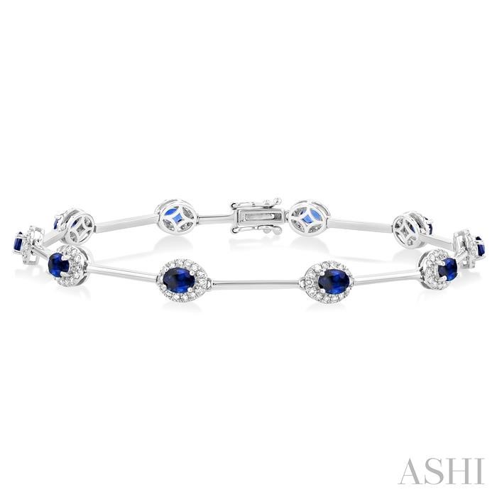 Oval Shape Gemstone Halo Diamond Bar Bracelet