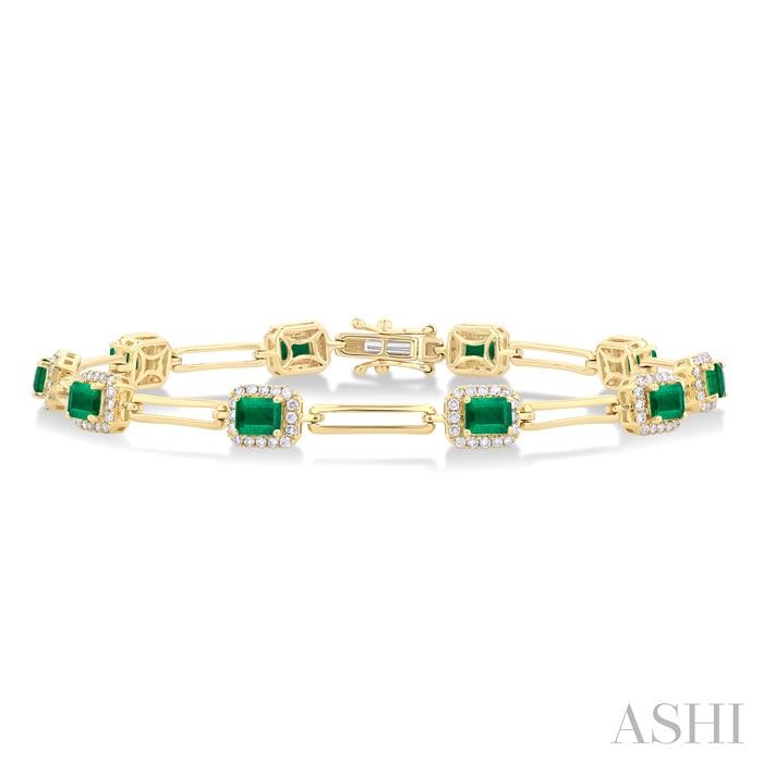 Emerald Shape Gemstone Halo Diamond Bracelet