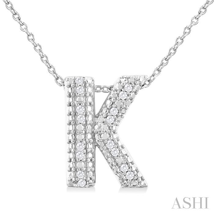 SILVER BUBBLE 'K' INITIAL DIAMOND PENDANT