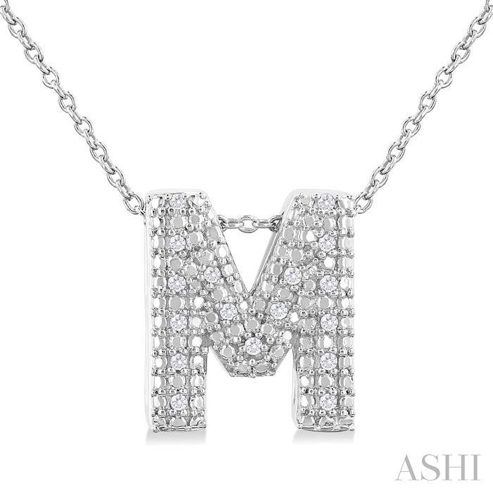 SILVER BUBBLE 'M' INITIAL DIAMOND PENDANT