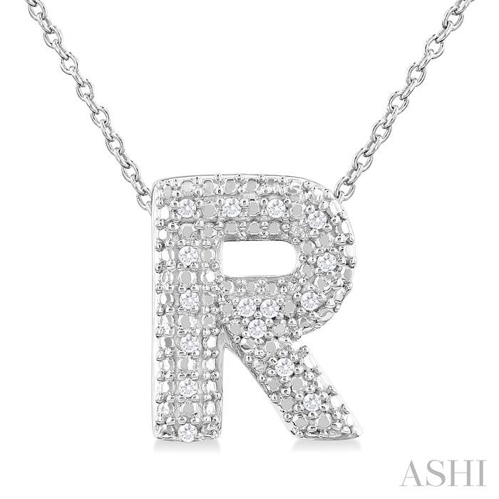 SILVER BUBBLE 'R' INITIAL DIAMOND PENDANT