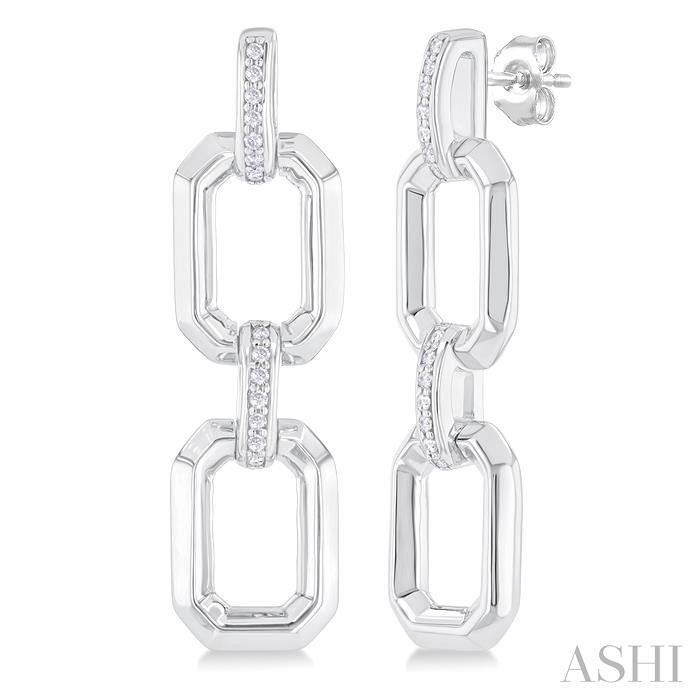 SILVER BOLD OPEN LINK DIAMOND FASHION EARRINGS