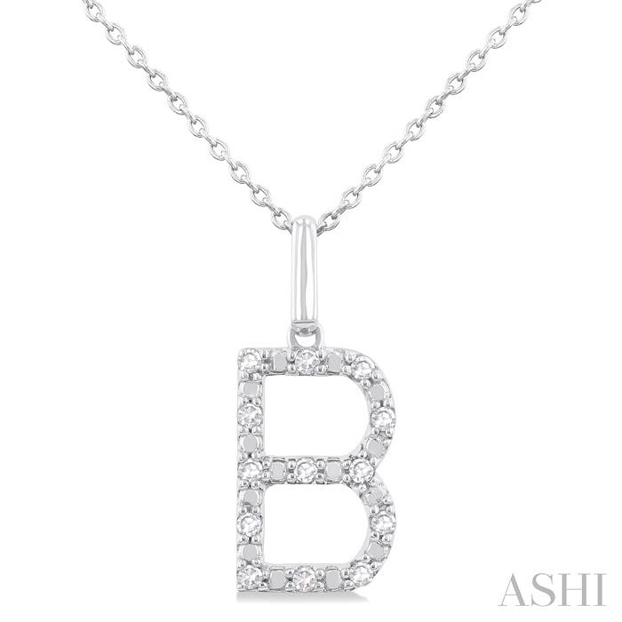 SILVER BLOCK 'B' INITIAL DIAMOND PENDANT