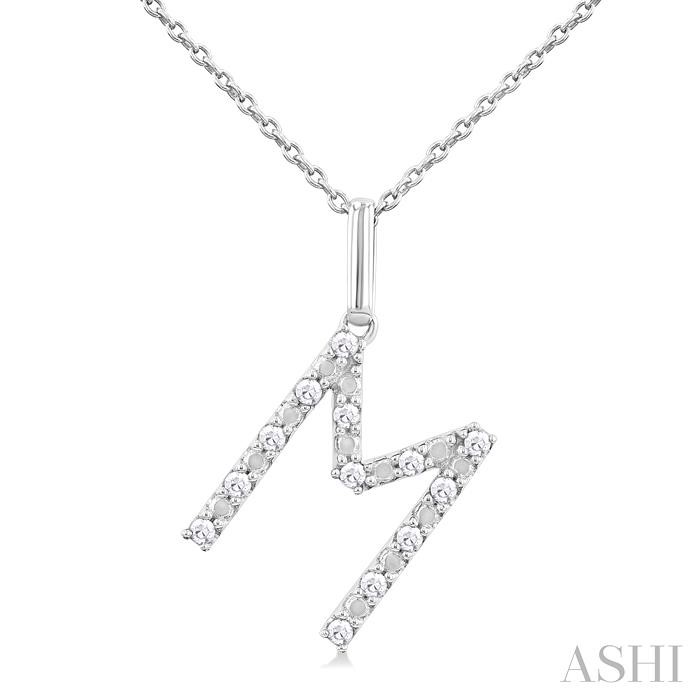 SILVER BLOCK 'M' INITIAL DIAMOND PENDANT