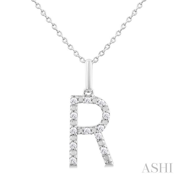 SILVER BLOCK 'R' INITIAL DIAMOND PENDANT