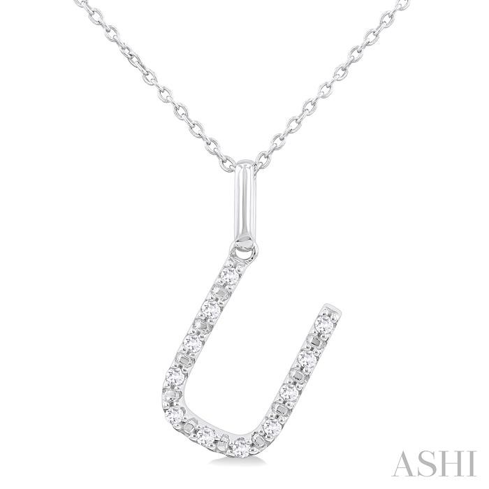 SILVER BLOCK 'U' INITIAL DIAMOND PENDANT