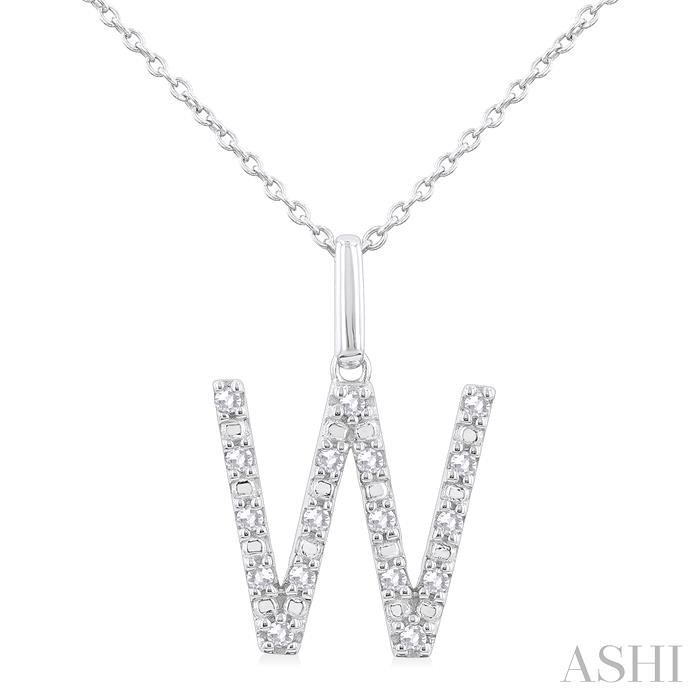 SILVER BLOCK 'W' INITIAL DIAMOND PENDANT