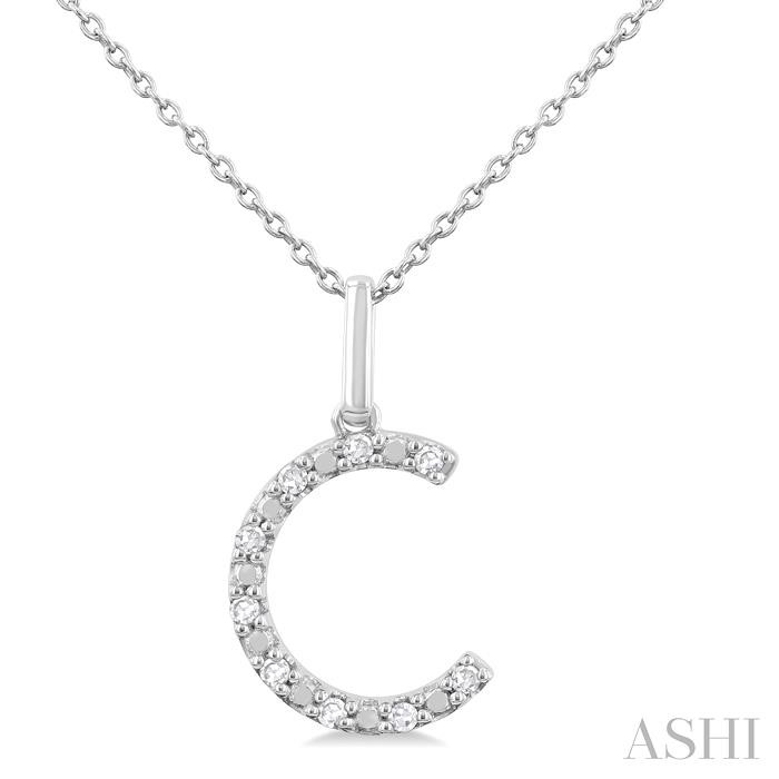 SILVER BLOCK 'C' INITIAL DIAMOND PENDANT