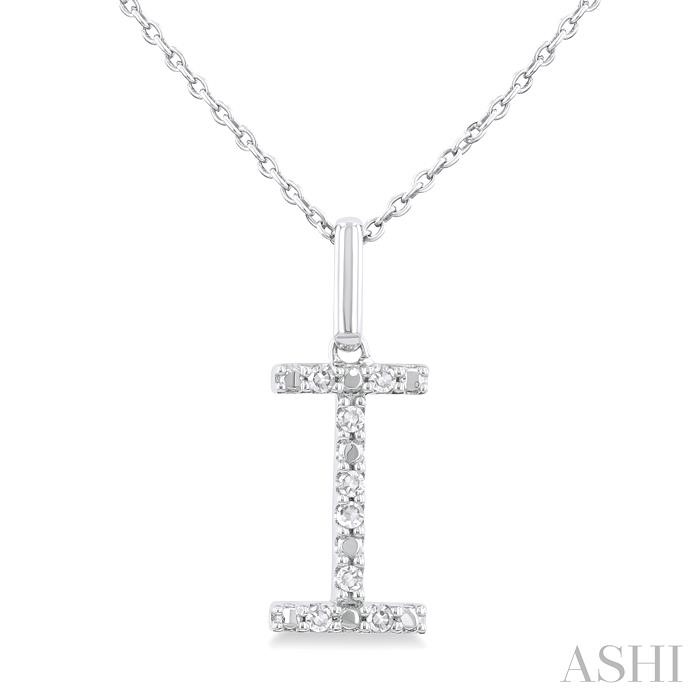 SILVER BLOCK 'I' INITIAL DIAMOND PENDANT