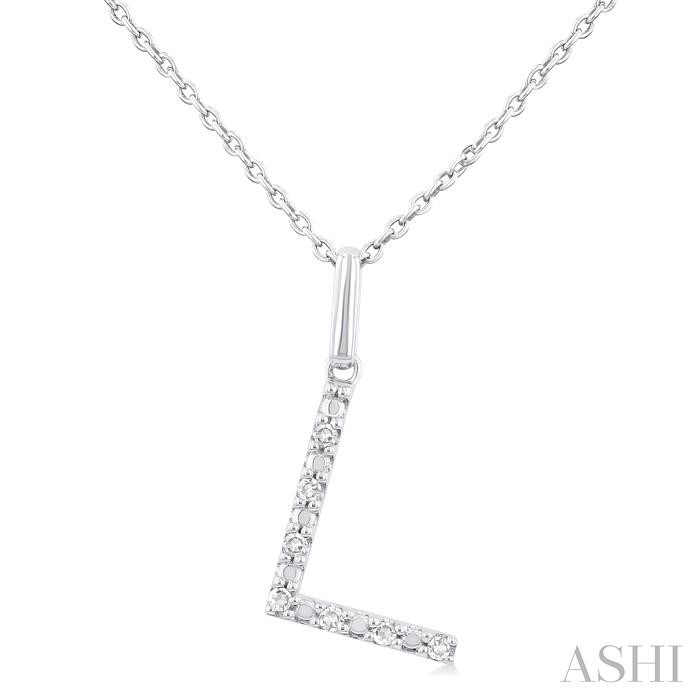 SILVER BLOCK 'L' INITIAL DIAMOND PENDANT