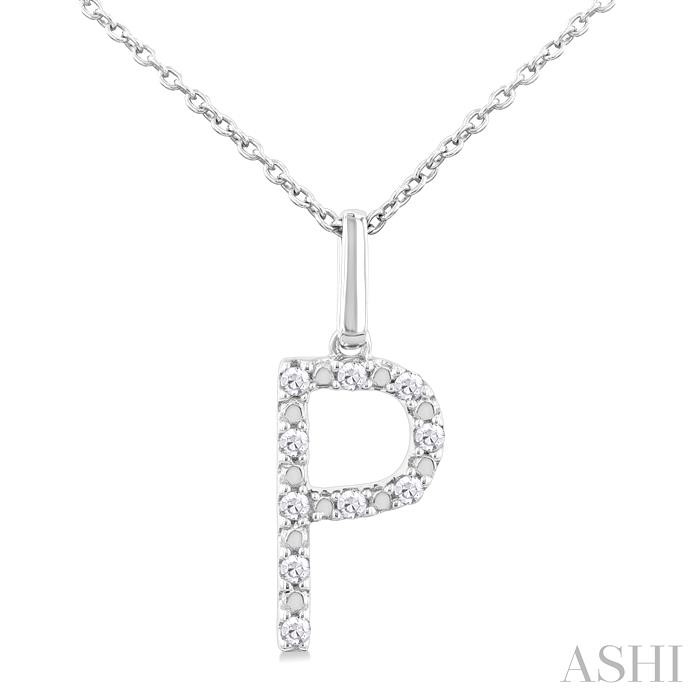 SILVER BLOCK 'P' INITIAL DIAMOND PENDANT