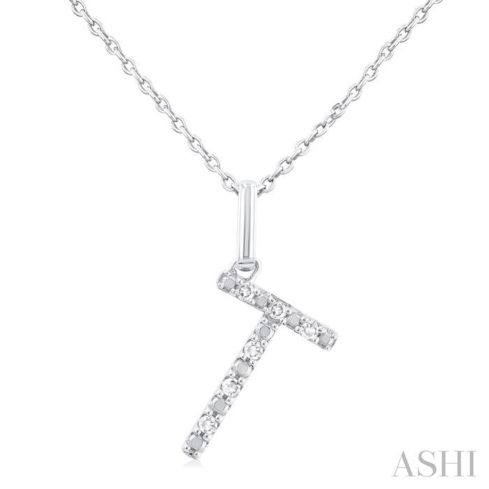 SILVER BLOCK 'T' INITIAL DIAMOND PENDANT