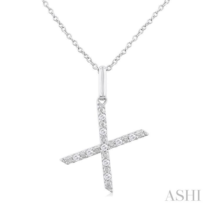 SILVER BLOCK 'X' INITIAL DIAMOND PENDANT