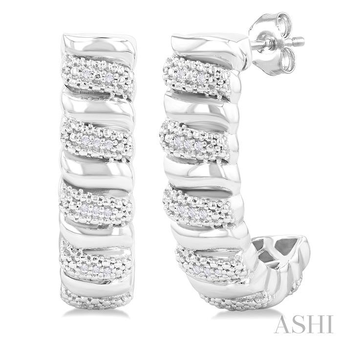 SILVER BOLD DIAMOND HALF HOOP EARRINGS