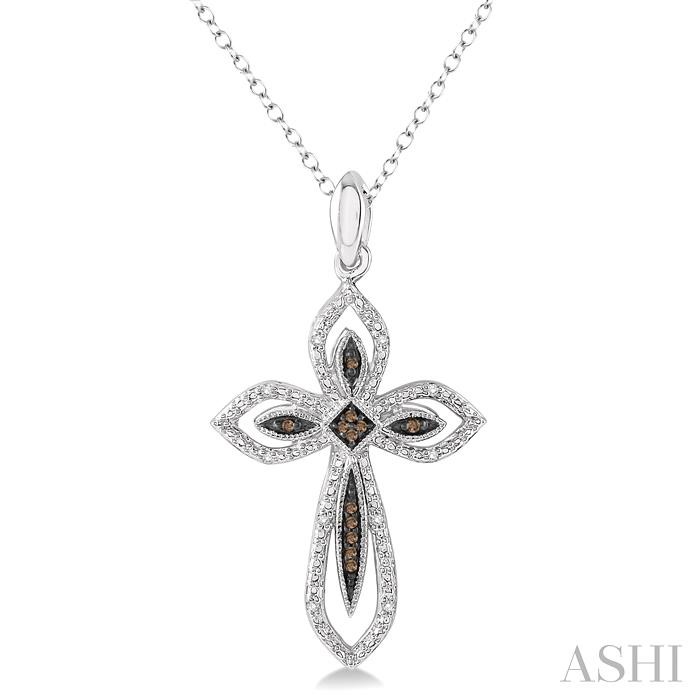 Silver Cross Champagne Diamond Pendant