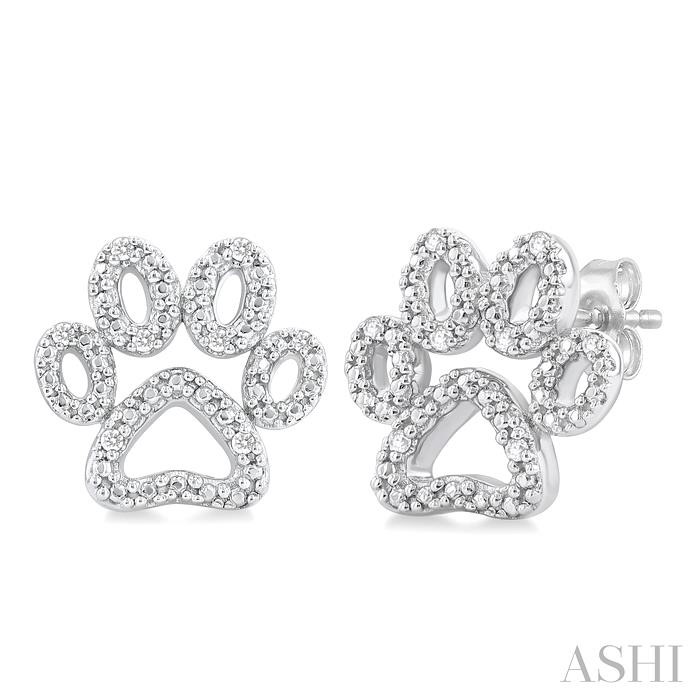 SILVER DOG PAW DIAMOND FASHION EARRINGS