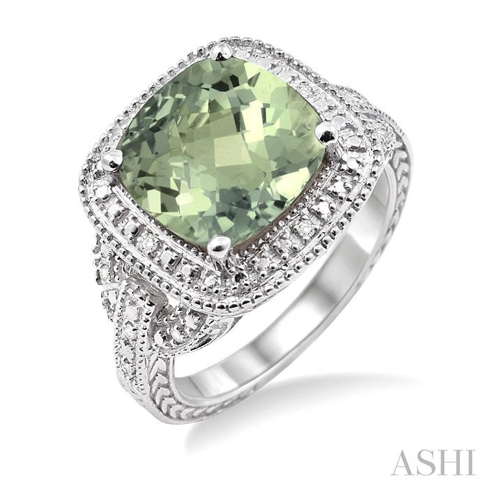 SILVER CUSHION SHAPE GEMSTONE & DIAMOND RING