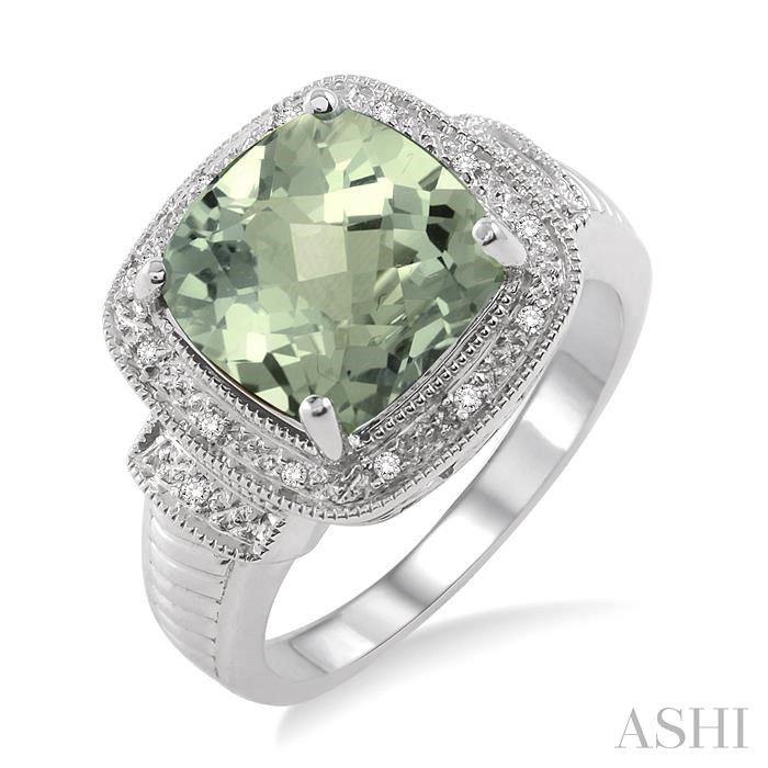 SILVER CUSHION SHAPE GEMSTONE & DIAMOND RING