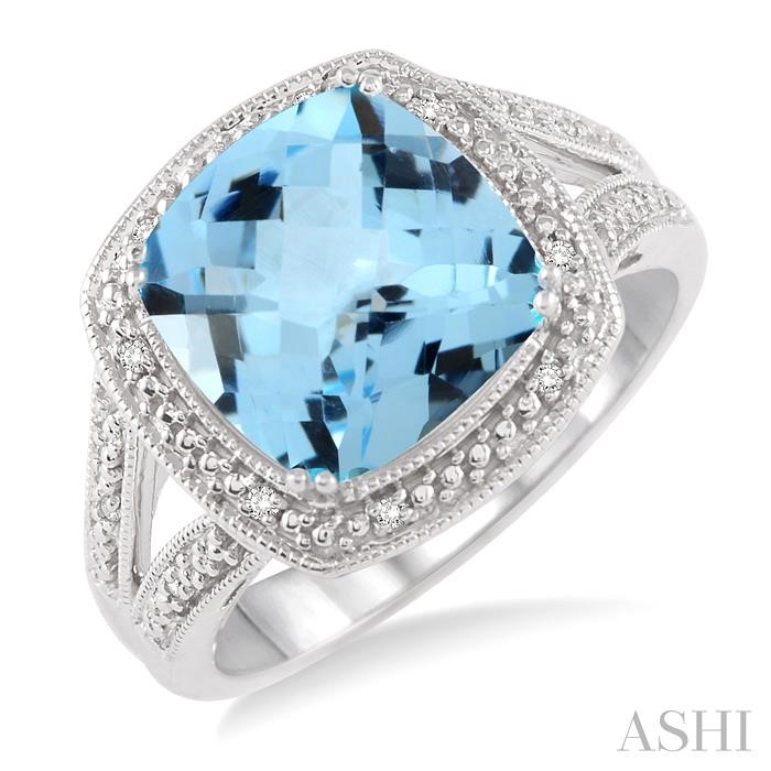 SILVER CUSHION SHAPE GEMSTONE & DIAMOND RING