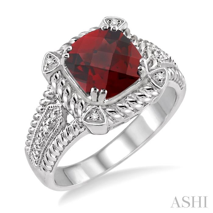 SILVER CUSHION SHAPE GEMSTONE & DIAMOND RING