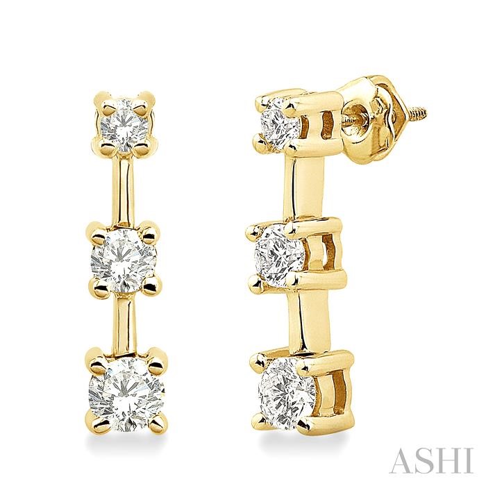 Round Shape Past Present & Future Diamond Earrings