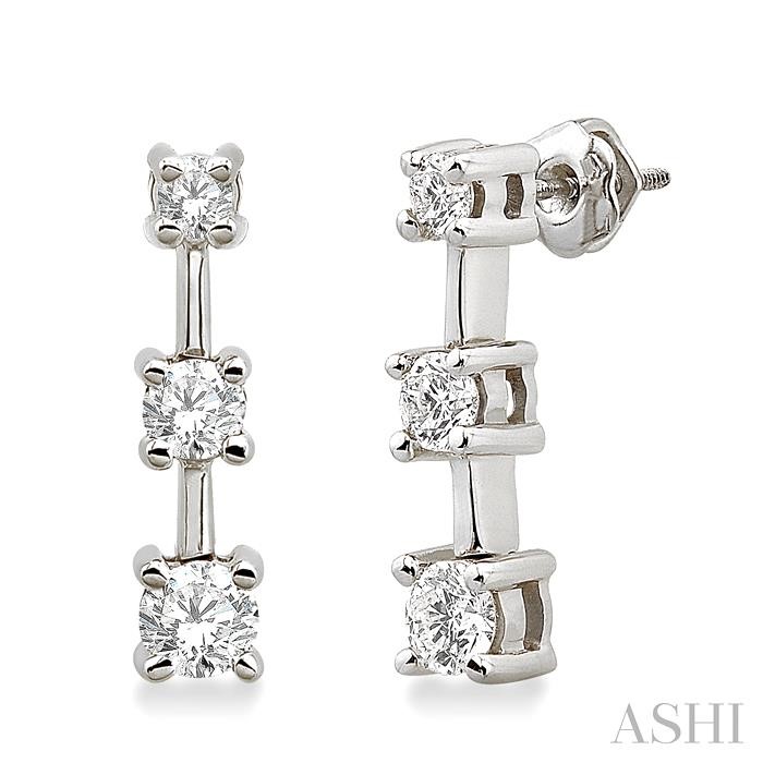 Round Shape Past Present & Future Diamond Earrings