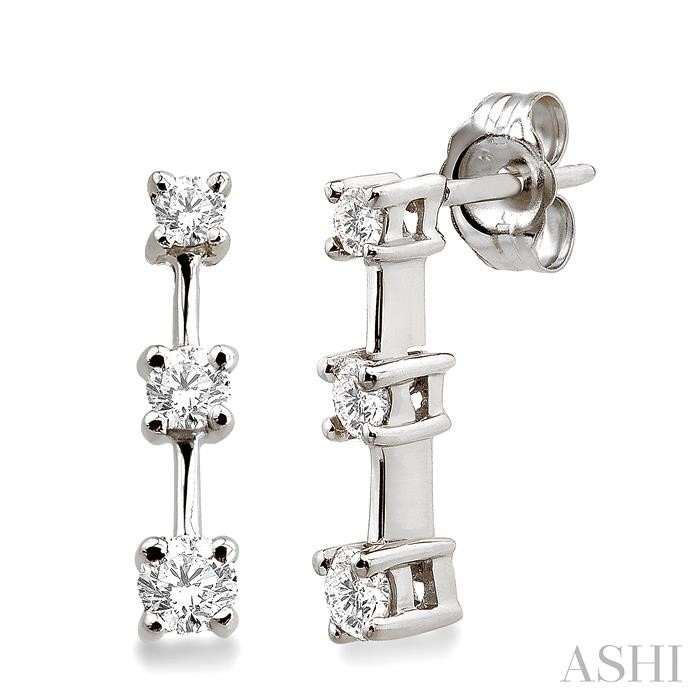 Round Shape Past Present & Future Diamond Earrings