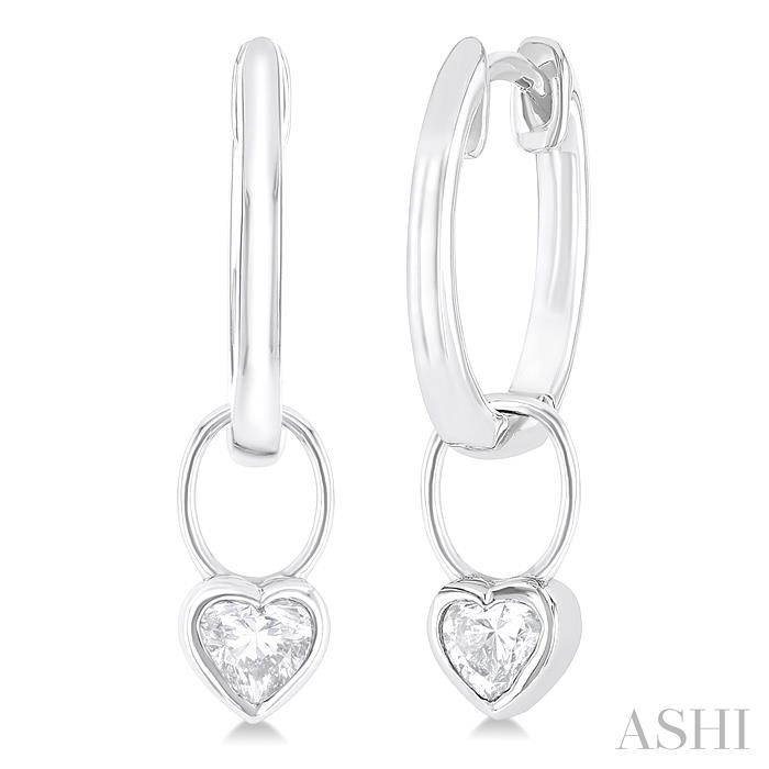 HEART SHAPE BEZEL SET DIAMOND HUGGIE FASHION EARRINGS