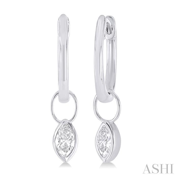 MARQUISE SHAPE BEZEL SET DIAMOND HUGGIE EARRINGS