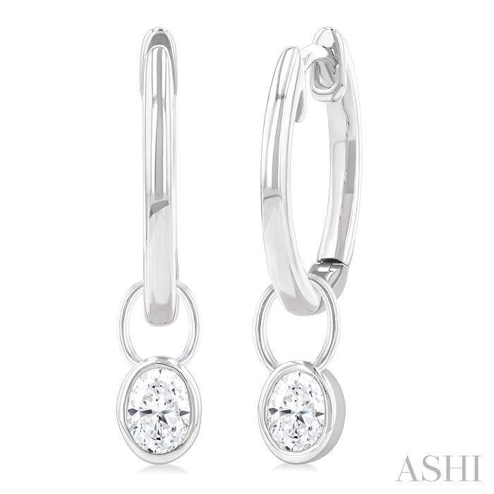 OVAL SHAPE BEZEL SET DIAMOND HUGGIE FASHION EARRINGS