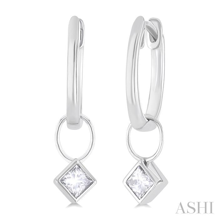 PRINCESS SHAPE BEZEL SET DIAMOND HUGGIE FASHION EARRINGS