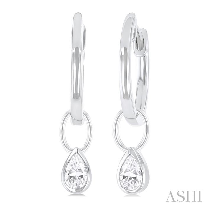 PEAR SHAPE BEZEL SET DIAMOND HUGGIE FASHION EARRINGS