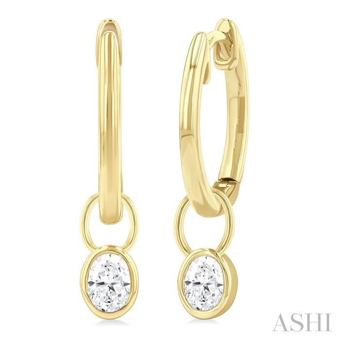 OVAL SHAPE BEZEL SET DIAMOND HUGGIE FASHION EARRINGS