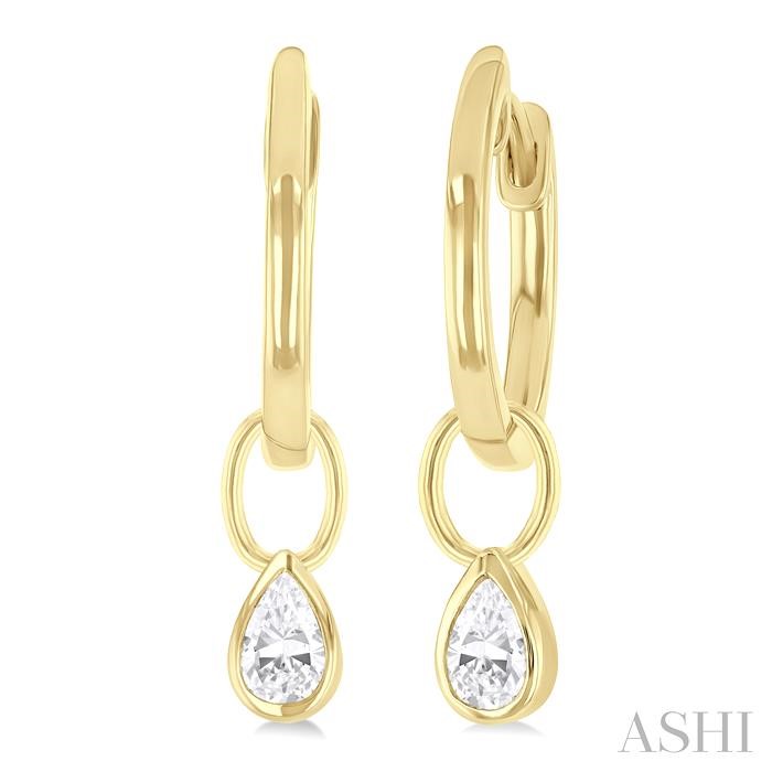 PEAR SHAPE BEZEL SET DIAMOND HUGGIE FASHION EARRINGS