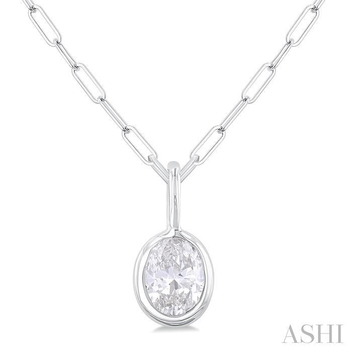 Oval Shape Bezel Set Paperclip Diamond Fashion Pendant