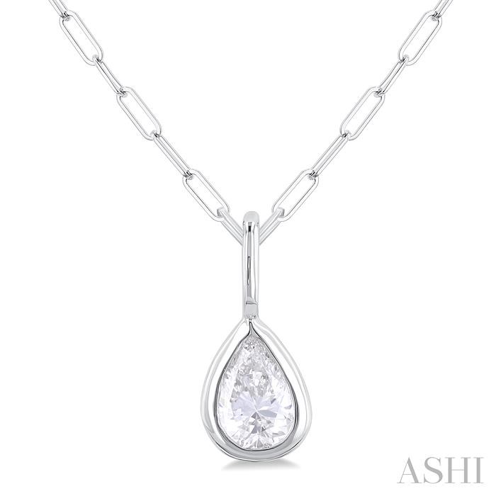 Pear Shape Bezel Set Paperclip Diamond Fashion Pendant