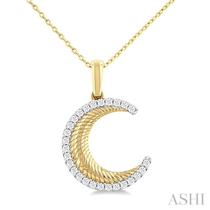 FLUTED CRESCENT MOON DIAMOND FASHION PENDANT