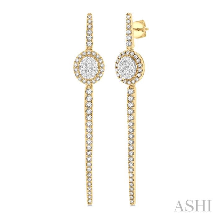 OVAL SHAPE HALO LOVEBRIGHT DIAMOND LONG EARRINGS